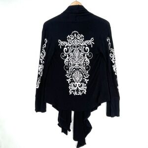 S-Twelve Gothic Y2K Black Open Cardigan Sweater‎ Size M Rhinestones Grunge Emo
